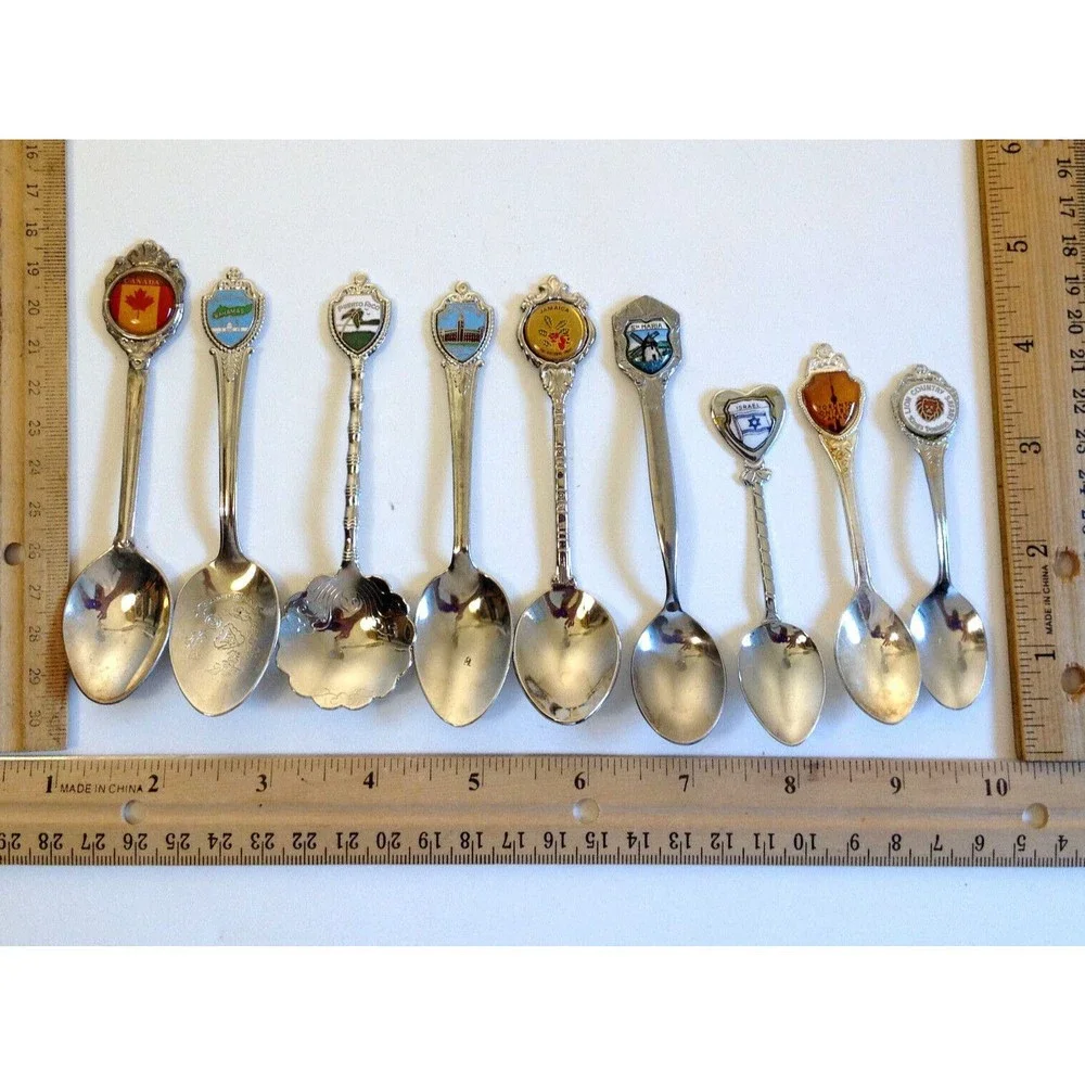 Vintage Lot of 8 Collectible Souvenir Spoons Countries Cities Canada Jamaca ++